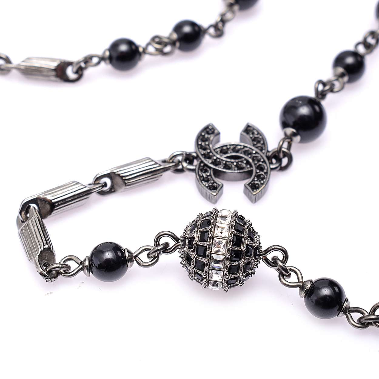 Chanel - Black Pearl Ball Cc Crystal and Metal Ball Long Necklace
